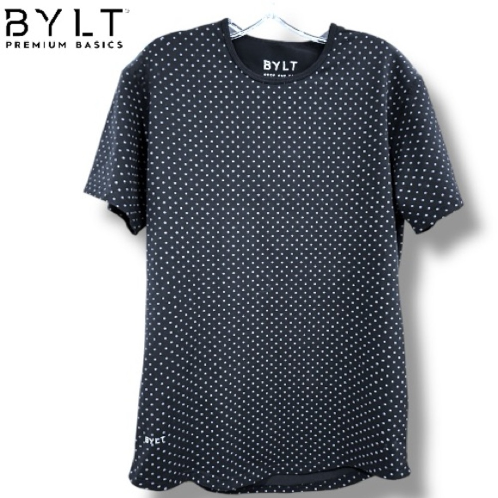 BYLT Men's Dotted S/S Drop Cut Lux Performance T-Shirt Polka Dot Tee Top | Sz S